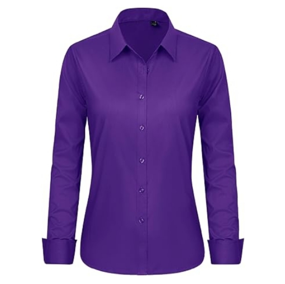 Button Down Long Sleeve Stretch Solid Work Shirt Purple